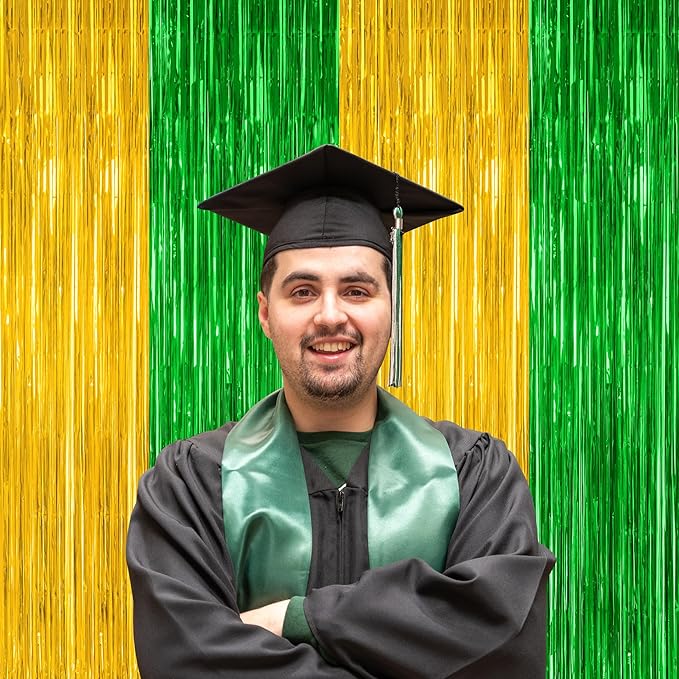 2 Pack Graduation Backdrop, Large Grad Decor 2025, Metallic Green and Gold Grad - Image 7