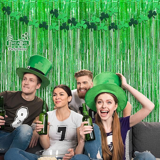 Green Tinsel Curtain Party Backdrop - Image 2