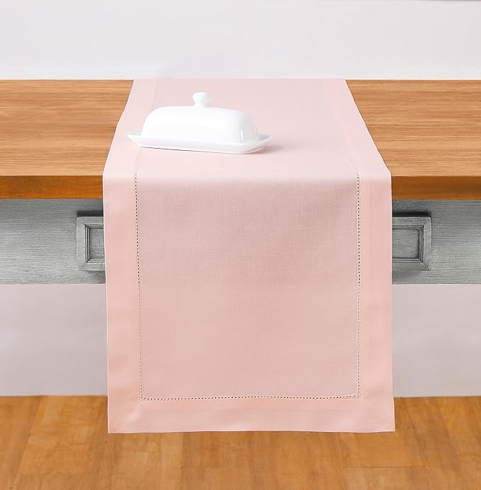 Solino Home Cotton Linen Pink Table Runner 72 Inches Long by SolinoHome