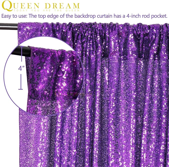 10ft x 10ft Purple Sequin Backdrop Glitter Halloween Party Backdrop Curtains - Image 5