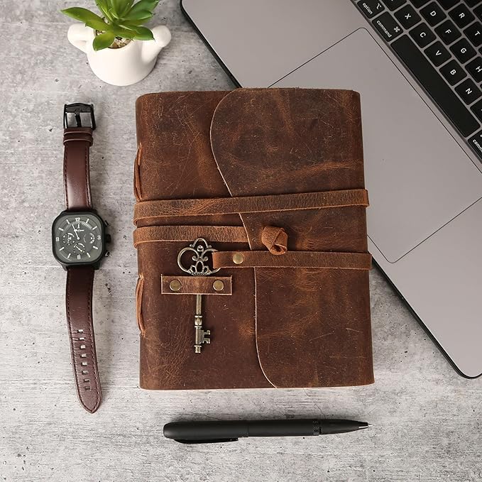 Leather Journal with Deckle Edge Paper 7x5 inch and Vintage Key | Handmade - Image 5