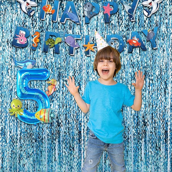 Wavy Blue Streamers Party Backdrop - Image 5
