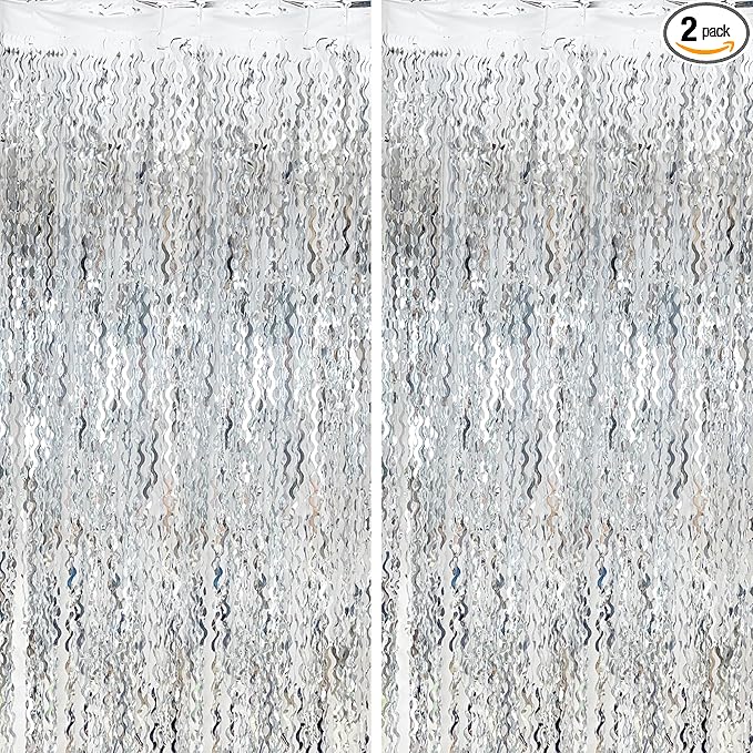Silver Streamers Photo Backdrop Shimmer Wall Backdrop, Christmas Decorations by AMONE