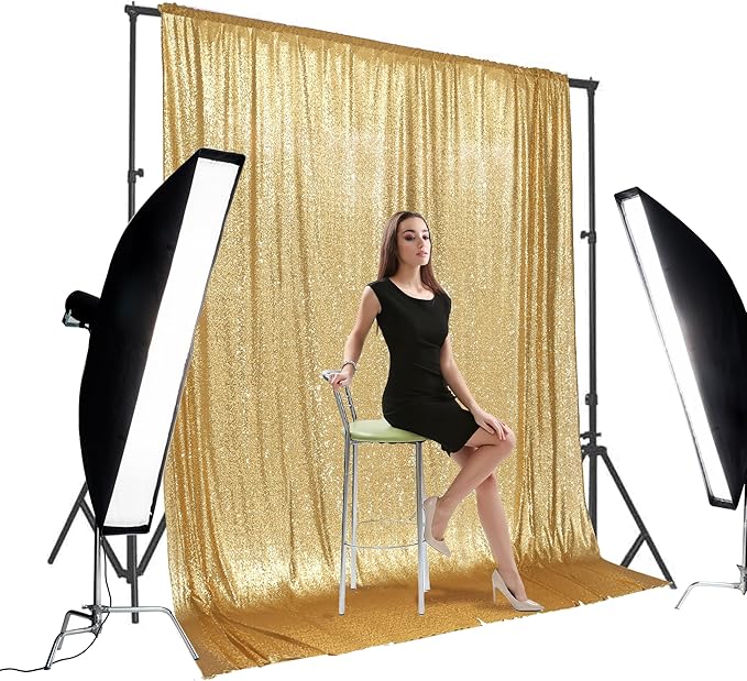 PartyDelight Sequin Backdrop Sparkly Gold 10Ftx10Ft Photograph Back Drop - Image 2