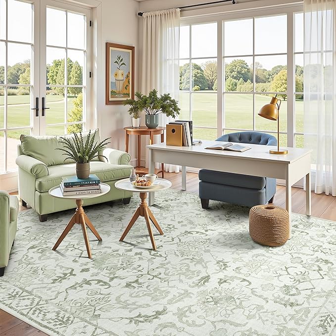 Sage Area Rugs 6x8 for Living Room, Washable Vintage Rugs for Bedroom, - Image 2