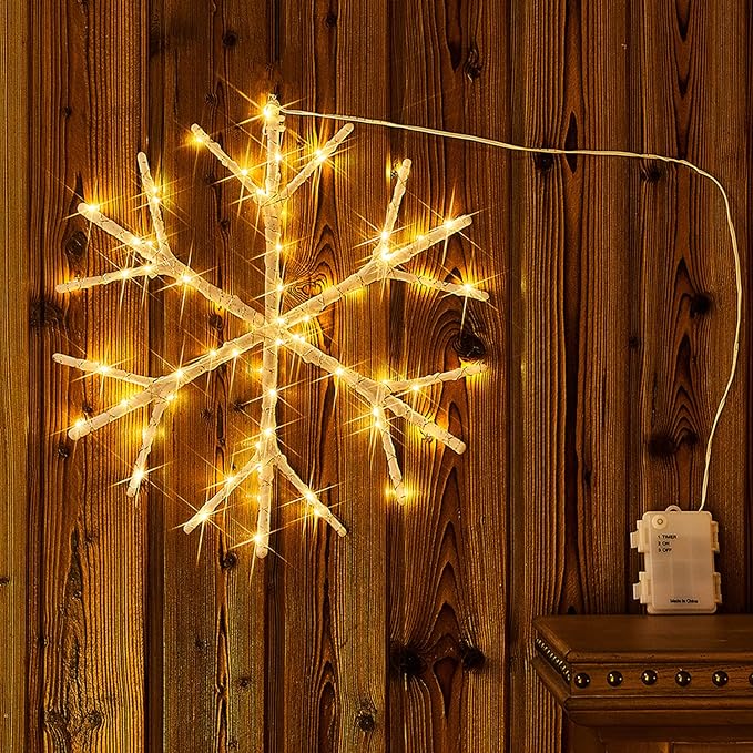 Fudios Lighted Snowflake LED Warm White Battery Operated by Fudios