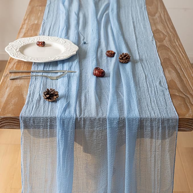 6pcs Light Blue Gauze Rustic Cheesecloth Table Runner 120 Inch 10 FT - Image 2