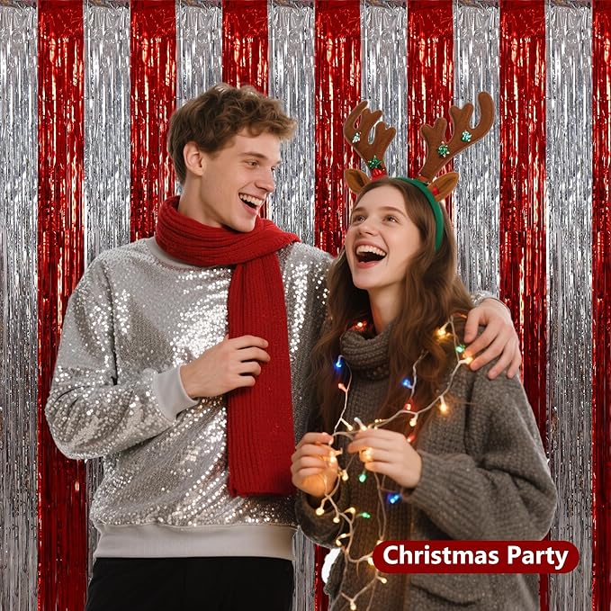 BEISHIDA Red Silver Door Streamers Backdrop Foil Fringe Tinsel Party Streamers - Image 6