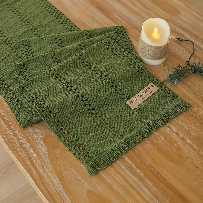 Boho Sage Green Table Runner for Home Decor 12x72 Inches Farmhouse Macrame by KEKETOARRANGE