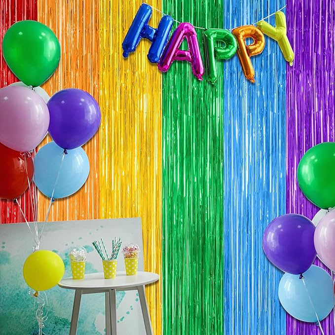 12 Pack Rainbow Backdrop, 3.28 FT x 7.05 FT Pride Decorations, Metallic Fringe - Image 7