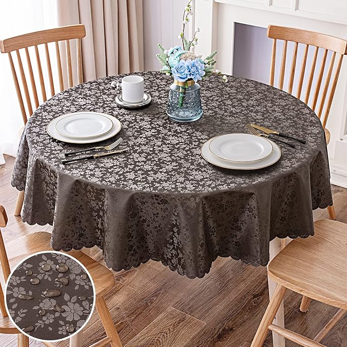 Smiry Round Table Cloth, Waterproof Heavy Duty Vinyl Tablecloths, Wipeable by Smiry