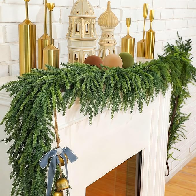 Christmas Decorations Artificial Norfolk Pine Garlands 6FT 2Pcs, Real Touch by Yacinu