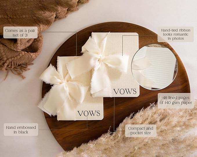 Cream Embossed Slim Vow Books w/Ribbon - Image 2