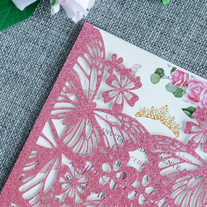 20 PCS 5.12x7.2 Butterfly Quinceanera Invitation, Laser Cut Wedding Invitation - Image 6