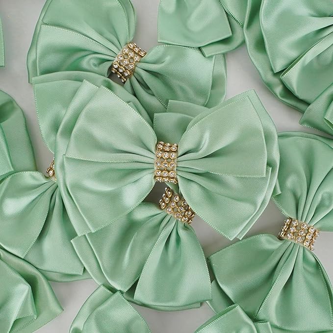 Moss Green Ribbon Bows 4'' Premade Satin Bow, Gift Bows - Image 4