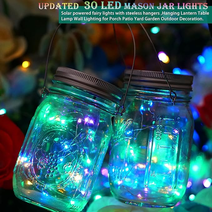 SunKite Solar Mason Jar Lights, 12 Pack 30 LED Waterproof Fairy Firefly Jar - Image 3