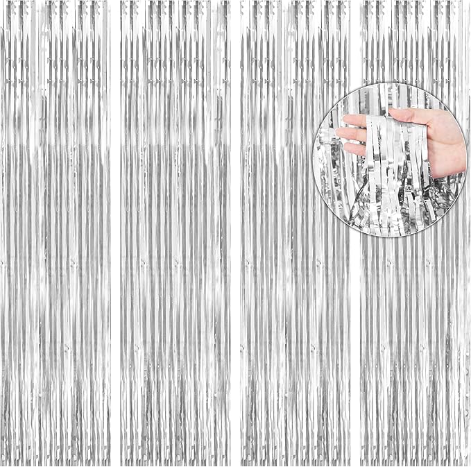 BTSD-home Silver Foil Fringe Curtain, Metallic Photo Booth Backdrop Tinsel Door by BTSD-home