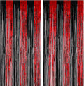 2 Pack 3.3x8.2 Feet Red and Black Foil Fringe Backdrop Curtains, Tinsel by Voircoloria