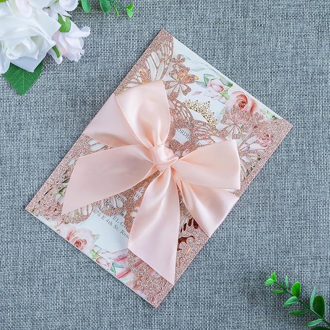 20 PCS 5.12x7.2 Butterfly Quinceanera Invitation, Laser Cut Wedding Invitation - Image 2