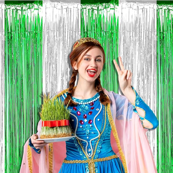 4 Pack Silver Green Foil Fringe Curtain Backdrop, 3.28Ft x 9.8Ft Metallic - Image 4