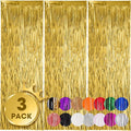 3 Pack 3.3x8.2 Feet Gold Foil Fringe Backdrop Curtains, Tinsel Streamers by Voircoloria