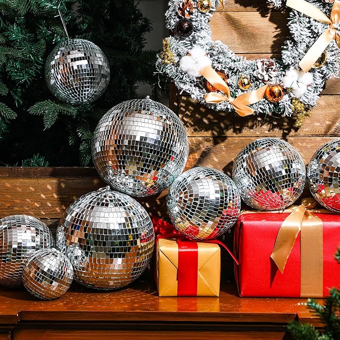 Haull 8 Pcs Large Disco Ball Set Silver Mirror Disco Reflective Ball - Image 2