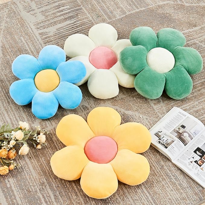 Blue Flower Pillow, 19.6" Cute Flower Shaped Floor Pillow, Aesthetic Floral - Image 3