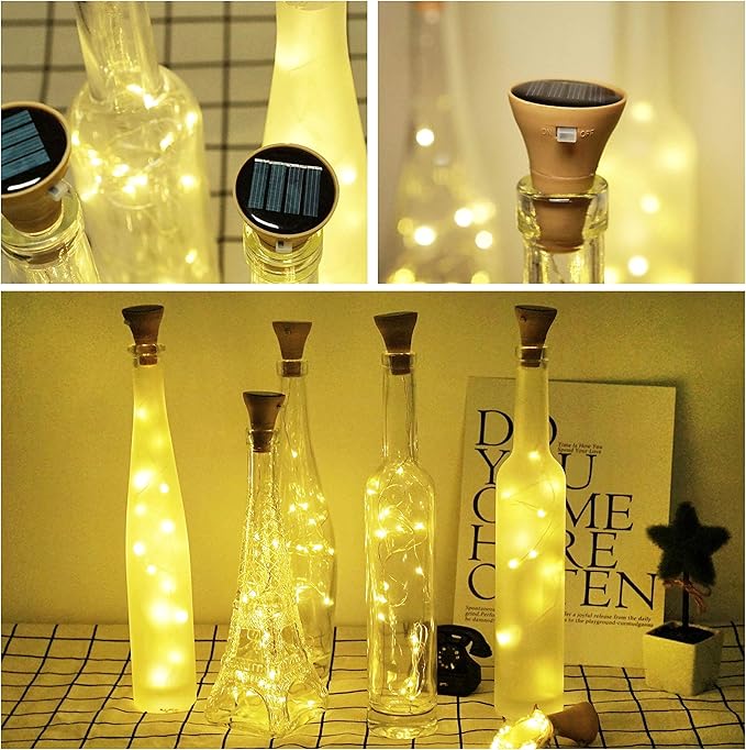 Decorman Upgraded 10 Pack Solar Wine Bottle Lights 20 LEDs Waterproof Silver - Image 7