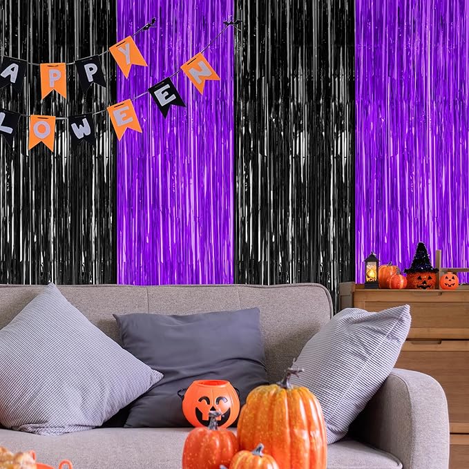 2 Pack Halloween Decor, 3.28 FT x 7.05 FT Purple and Black Foil Streamer - Image 5