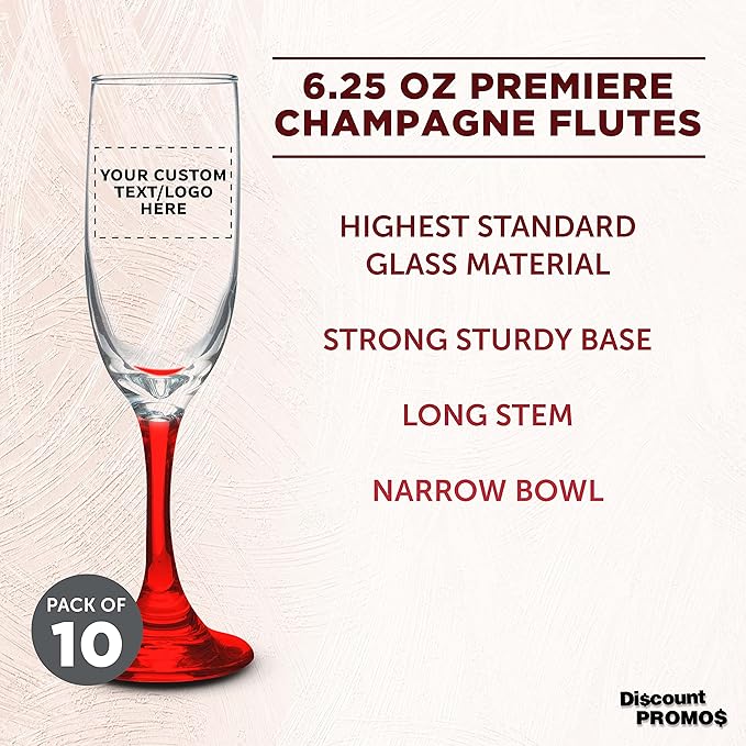 DISCOUNT PROMOS Custom Premiere Champagne Flutes 6.25 oz. Set of 10, - Image 3