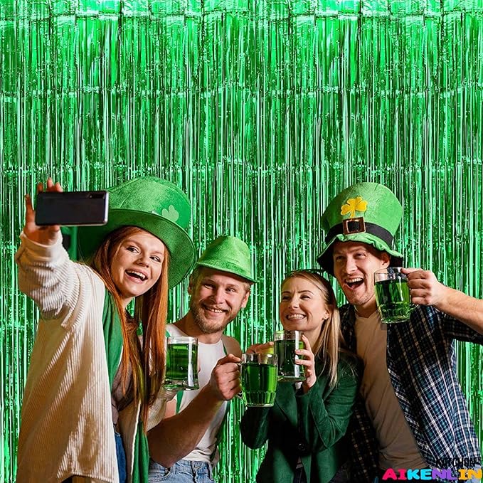 4 Pack Green Foil Fringe Curtain Backdrop, 3.3Ft x 9.8Ft Metallic Tinsel Foil - Image 4