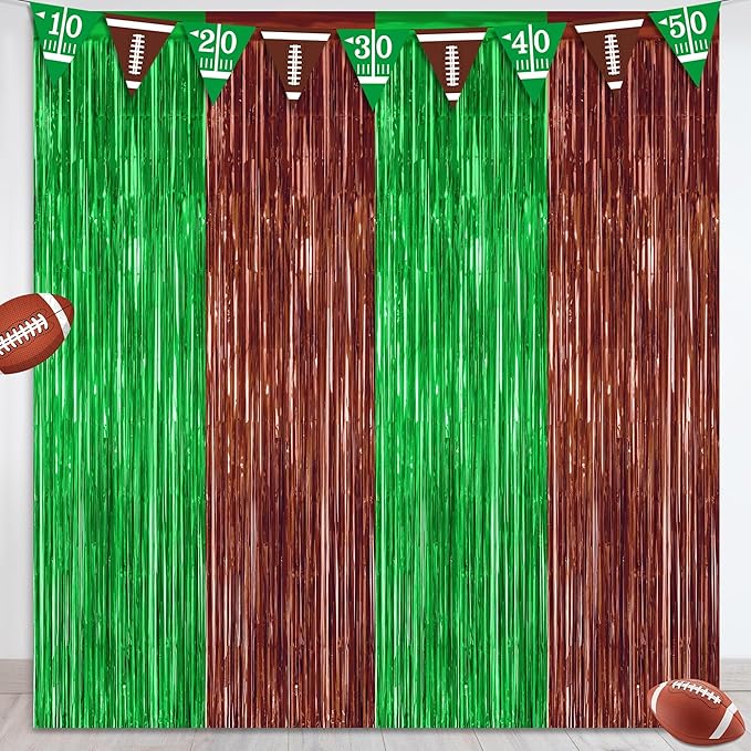 2 Pack Football Party Decorations, 3.28 FT x 7.05 FT Tinsel Backdrop, Football by ZATAYE