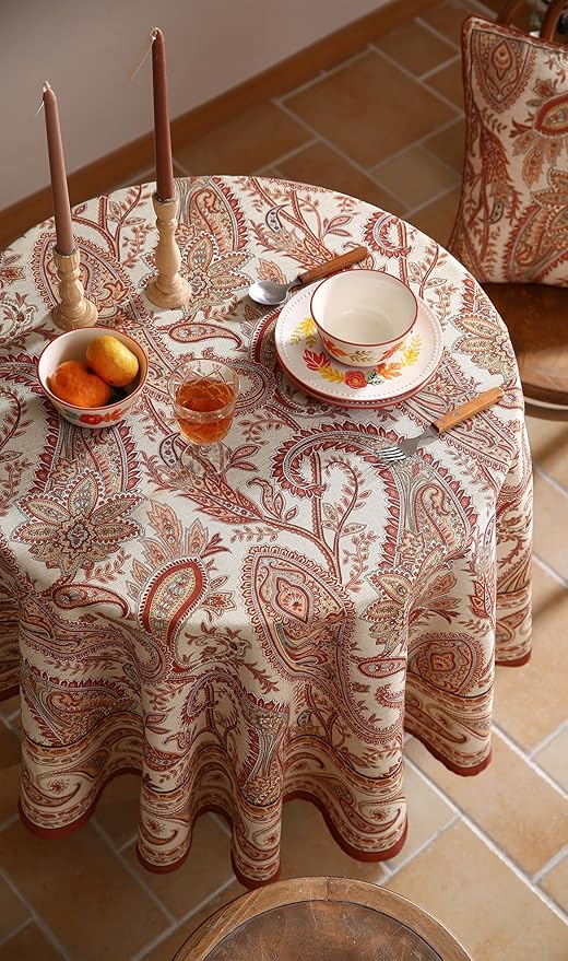 ISAENNE Designer French Red Round Square Tablecloth, Linen Table Cloth - Image 6
