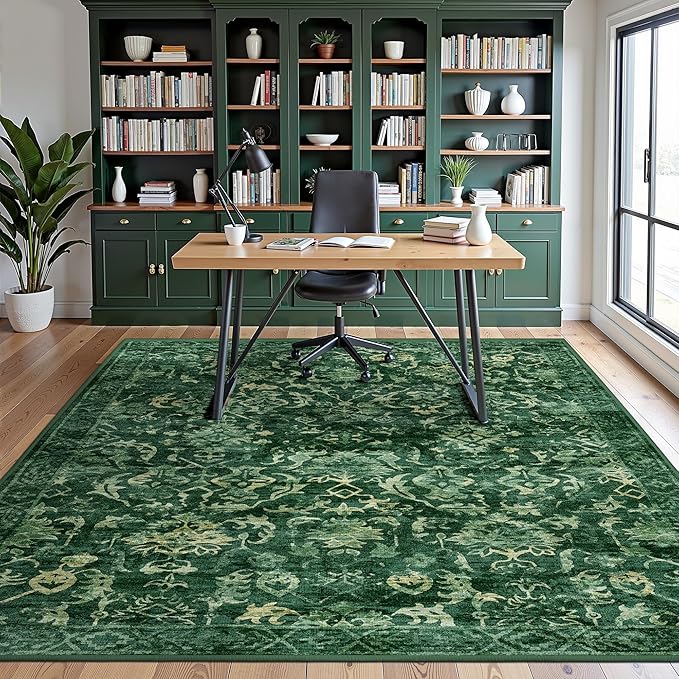 Deep Green Area Rugs 6x8 Rugs for Living Room, Washable Vintage Rugs for Bedroom - Image 5