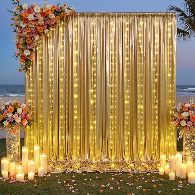PartyVillage 20x10FT Gold Sequin Backdrop Curtain by PartyVillage