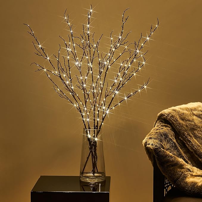 BAOLITVINE Lighted Branches Brown 32IN 200 Warm White Fairy Lights, Lighted - Image 7