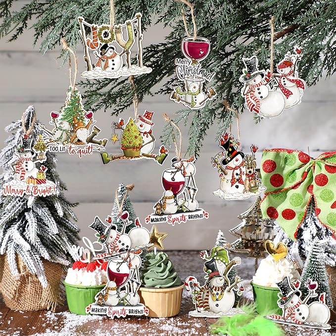 Suzile 36 Pcs Christmas Wooden Ornaments Cute Snowman Christmas Decoration - Image 2