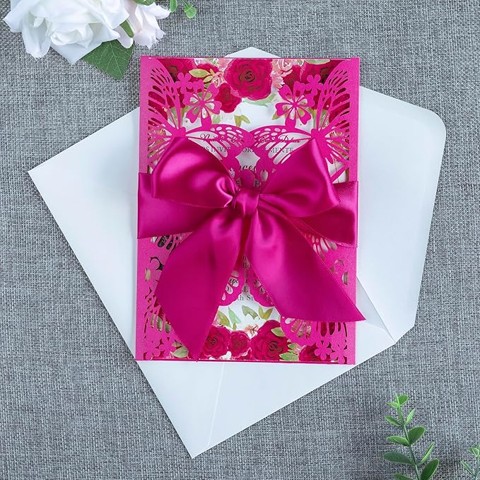 20 PCS 5.12x7.2 Butterfly Quinceanera Invitation, Laser Cut Wedding Invitation - Image 7