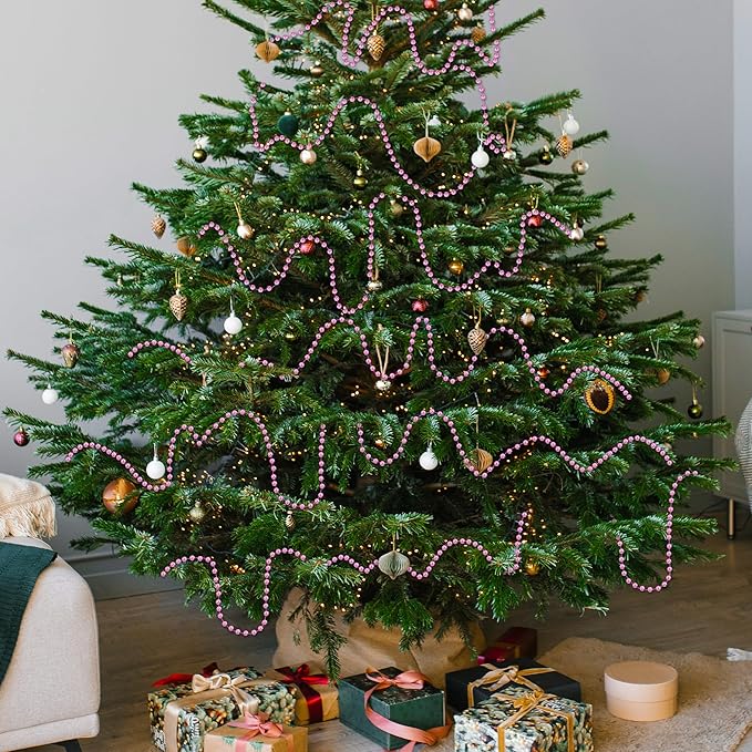 100 FT Pink Christmas Tree Beads Garland, Plastic Xmas Tree Beads Trim Chain - Image 4