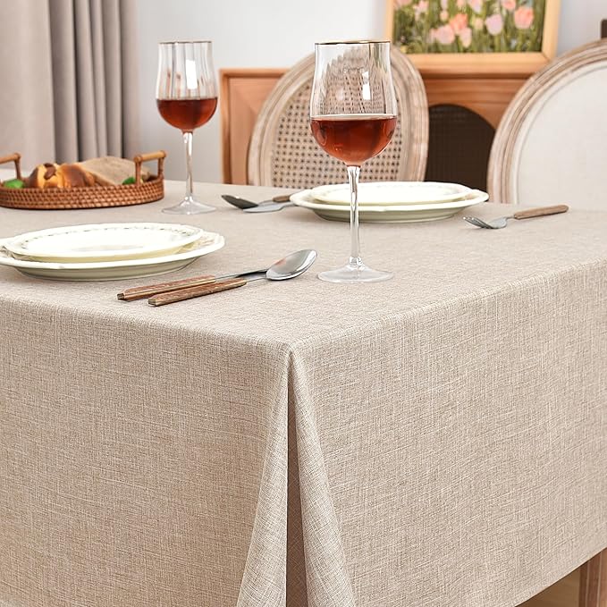 Fitable Beige Square Tablecloths 2 Pack, Linen Look Fabric Table Clothes - Image 3