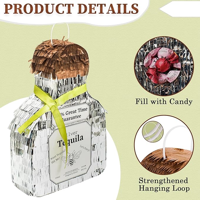 Tequila Bottle Pinata, 10.5 x 10.5 x 4 Inches, 5 Pound Capacity, Adult-Party - Image 3