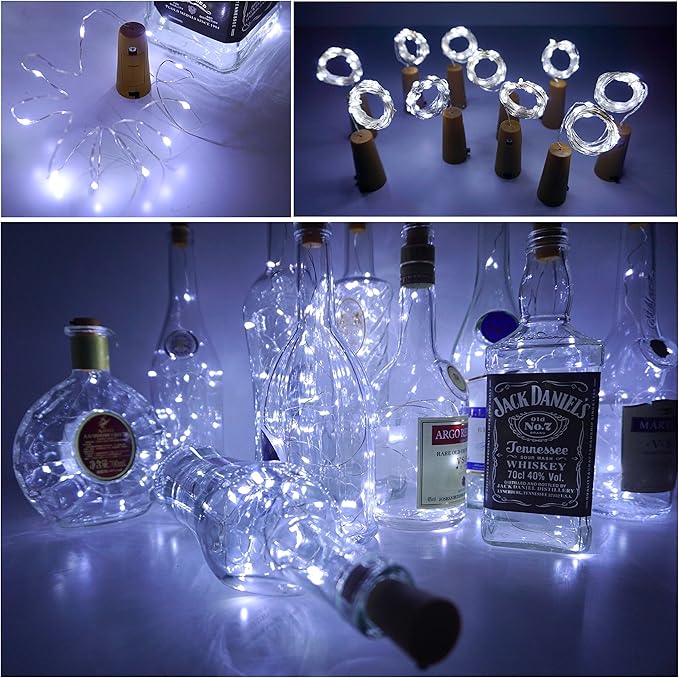 Wine Bottle Lights with Cork, 10 Pack Battery Operated LED Cork Shape Silver - Image 2