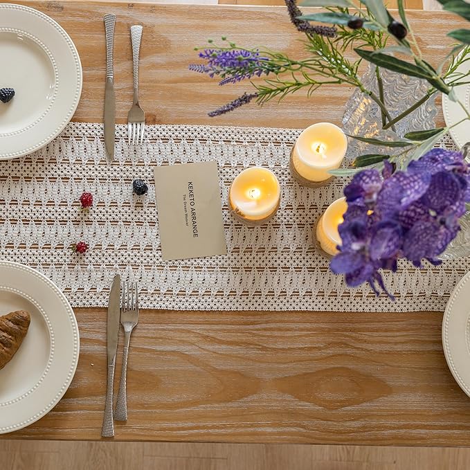 Boho Table Runner White for Home Decor 12x90 Inches Farmhouse Macrame Burlap - Image 5
