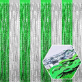 4 Pack Silver Green Wave Foil Fringe Curtain Backdrop, 3.28Ft x 8.2Ft Metallic by Ferwzsr