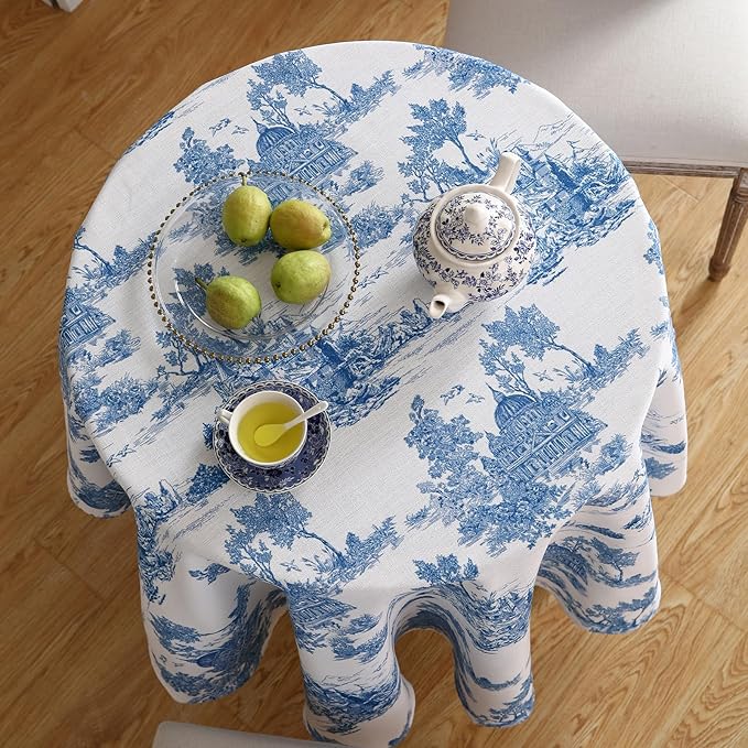 patdrea Designer Vintage Linen Small Round Tablecloth, Cya Ancient Castle and - Image 4