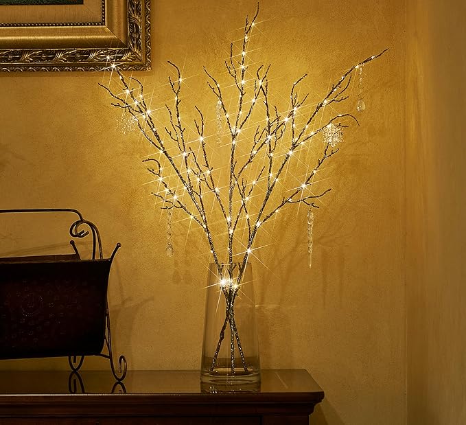 Fudios Lighted Willow Branches Christmas Glitter Battery Operated 32IN 120 LED - Image 2