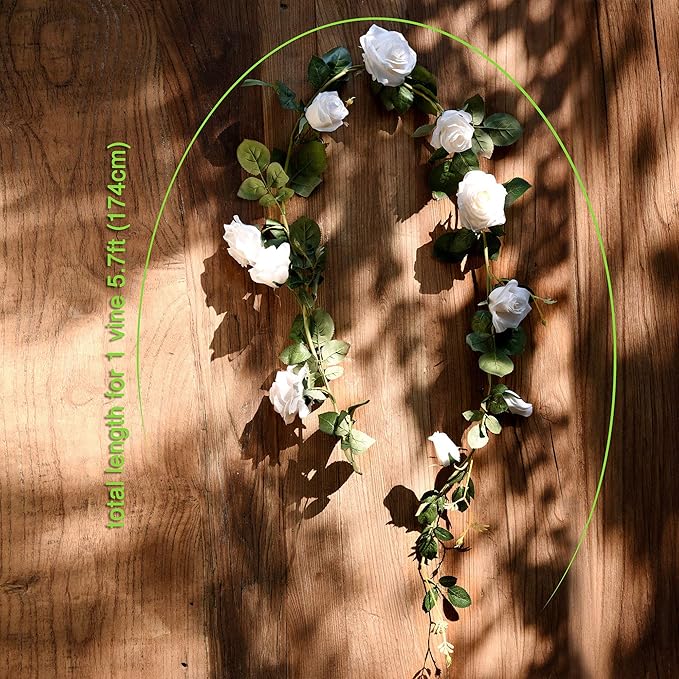 FiveSeasonStuff Floral White Artificial Silk Roses Flower Garland, Bendable - Image 5