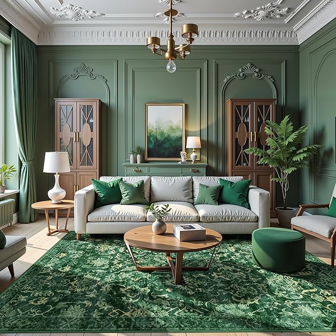 Dark Green Vintage Area Rug 5x7 by Deerly