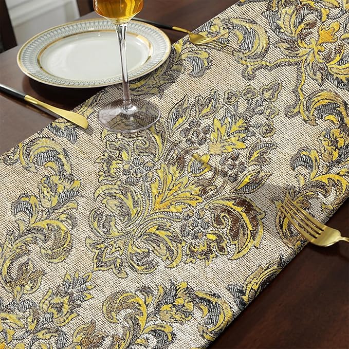 Vintage Table Runner European Royal Precision Embroidered Jacquard Luxury Thick - Image 5