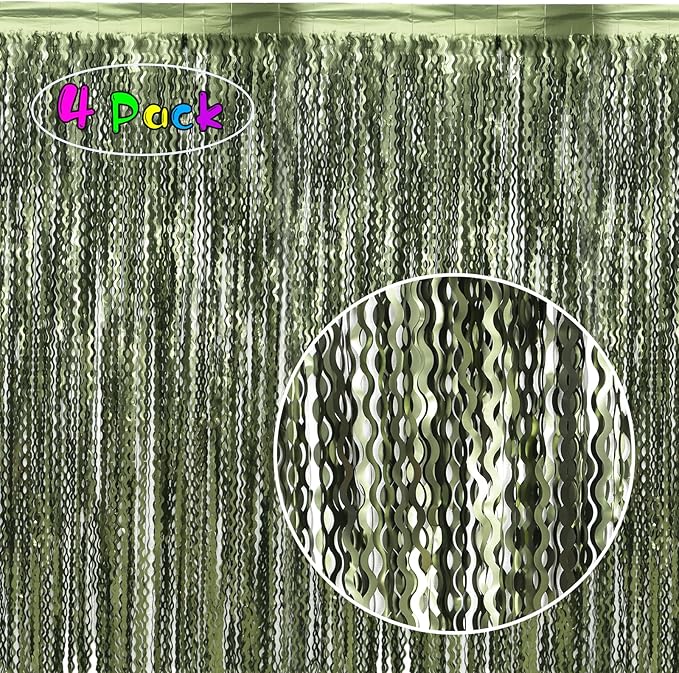 4 Pack Wavy Olive Green Streamers Backdrop Jungle Party Decorations - Image 2